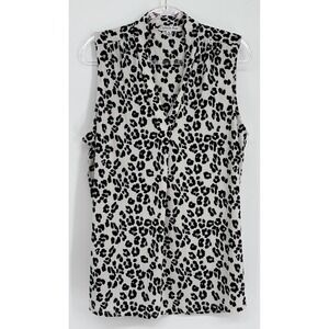 Ophelia Roe Womens Leopard Print Sleeveless V-Neck‎ Blouse Black White Top Sz 1X